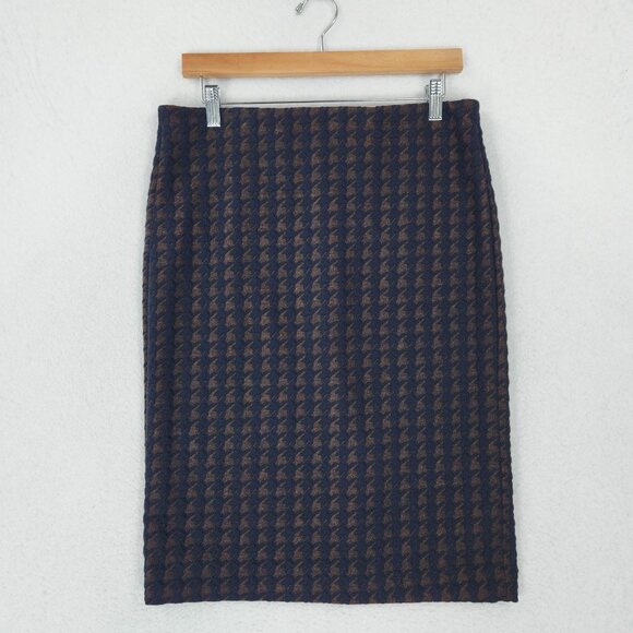 Ann Taylor Dresses & Skirts - Ann Taylor Skirt Womens 10 Navy Blue Pencil Textured Jacquard Houndstooth NEW